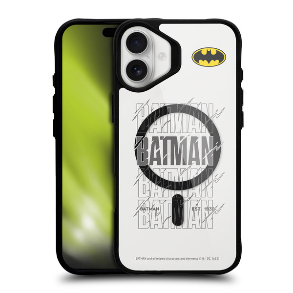 Batman DC Comics Logos and Comics Bold BLACK SHOCKPROOF BUMPER CASE COMPATIBLE WITH Apple iPhone 16 Plus & MAGSAFE