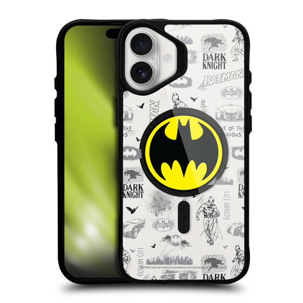 Batman DC Comics Logos and Comics Collage BLACK SHOCKPROOF BUMPER CASE COMPATIBLE WITH Apple iPhone 16 Plus & MAGSAFE