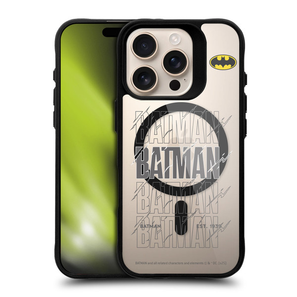 Batman DC Comics Logos and Comics Bold BLACK SHOCKPROOF BUMPER CASE COMPATIBLE WITH Apple iPhone 16 Pro & MAGSAFE