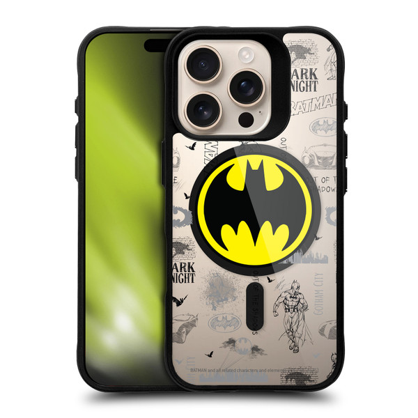 Batman DC Comics Logos and Comics Collage BLACK SHOCKPROOF BUMPER CASE COMPATIBLE WITH Apple iPhone 16 Pro & MAGSAFE