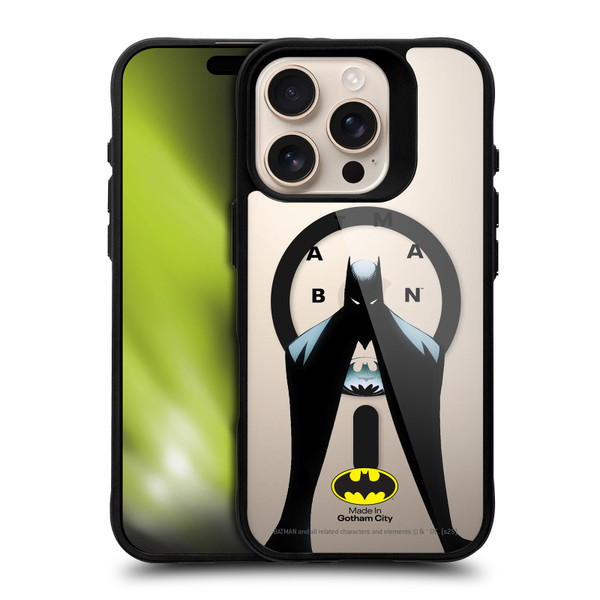 Batman DC Comics Logos and Comics Silhouette BLACK SHOCKPROOF BUMPER CASE COMPATIBLE WITH Apple iPhone 16 Pro & MAGSAFE