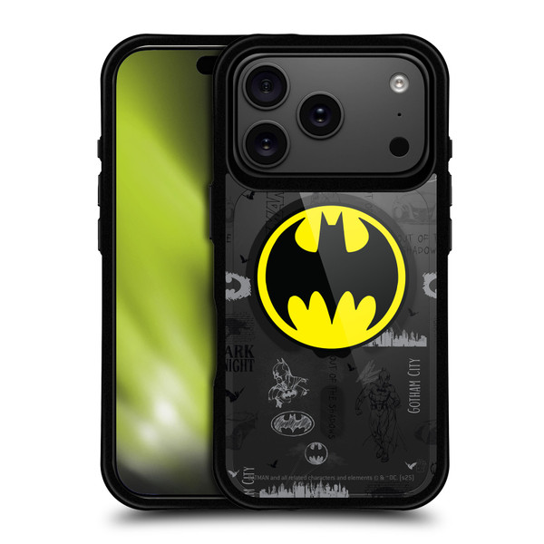 Batman DC Comics Logos and Comics Collage BLACK SHOCKPROOF BUMPER CASE COMPATIBLE WITH Apple iPhone 17 Pro & MAGSAFE