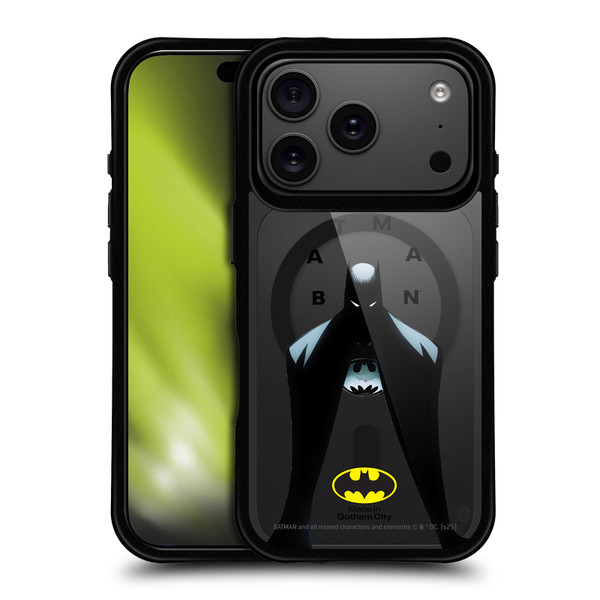 Batman DC Comics Logos and Comics Silhouette BLACK SHOCKPROOF BUMPER CASE COMPATIBLE WITH Apple iPhone 17 Pro & MAGSAFE