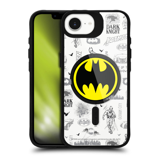 Batman DC Comics Logos and Comics Collage BLACK SHOCKPROOF BUMPER CASE COMPATIBLE WITH Apple iPhone 16e & MAGSAFE