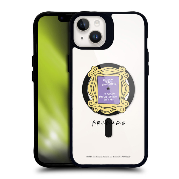Friends TV Show Character Icons Peephole Frame BLACK SHOCKPROOF BUMPER CASE COMPATIBLE WITH Apple iPhone 14 Plus & MAGSAFE