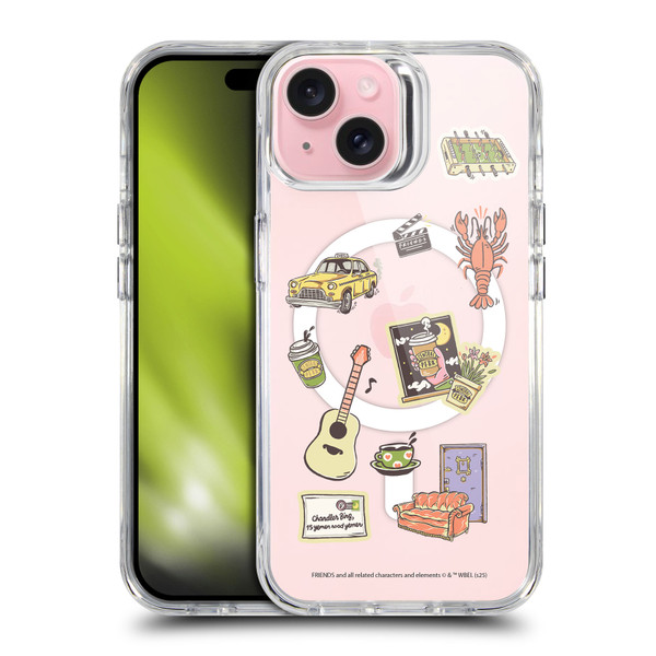 Friends TV Show Character Icons Icons SHOCKPROOF BUMPER CASE COMPATIBLE WITH Apple iPhone 15 & MAGSAFE