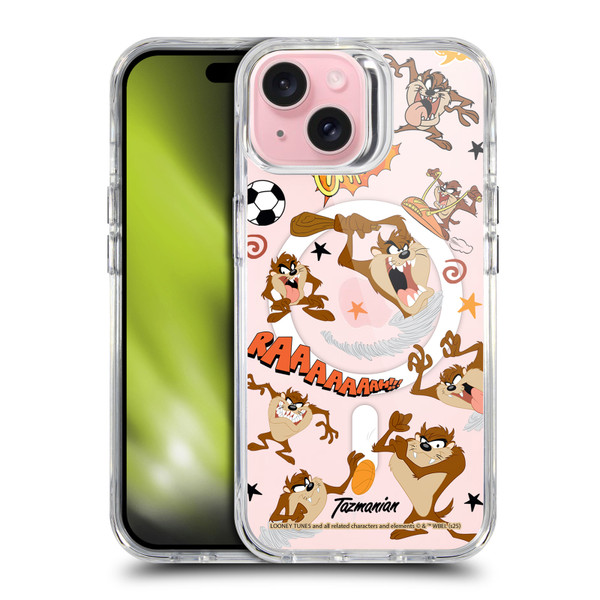 Looney Tunes Character Art Tasmanian Devil SHOCKPROOF BUMPER CASE COMPATIBLE WITH Apple iPhone 15 & MAGSAFE