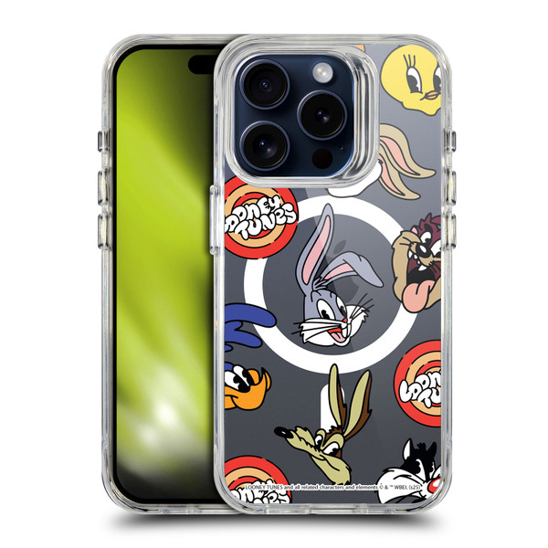 Looney Tunes Character Art Faces SHOCKPROOF BUMPER CASE COMPATIBLE WITH Apple iPhone 15 Pro & MAGSAFE