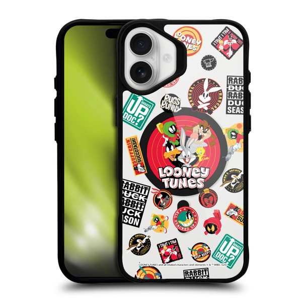 Looney Tunes Character Art Icons BLACK SHOCKPROOF BUMPER CASE COMPATIBLE WITH Apple iPhone 16 Plus & MAGSAFE
