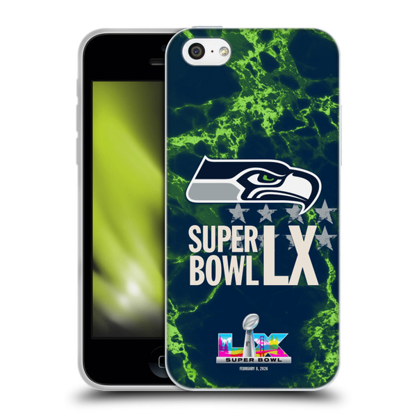 NFL 2026 Super Bowl LX Seahawks Marble Soft Gel Case for Apple iPhone 5c