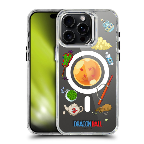 Dragon Ball Iconic Graphics Items Collage SHOCKPROOF BUMPER CASE COMPATIBLE WITH Apple iPhone 15 Pro Max & MAGSAFE
