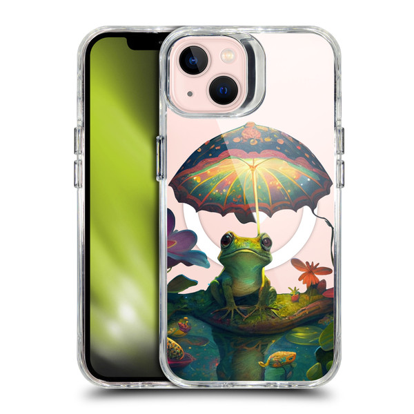 JK Stewart Art Collection Frog With Umbrella SHOCKPROOF BUMPER CASE COMPATIBLE WITH Apple iPhone 13 & MAGSAFE