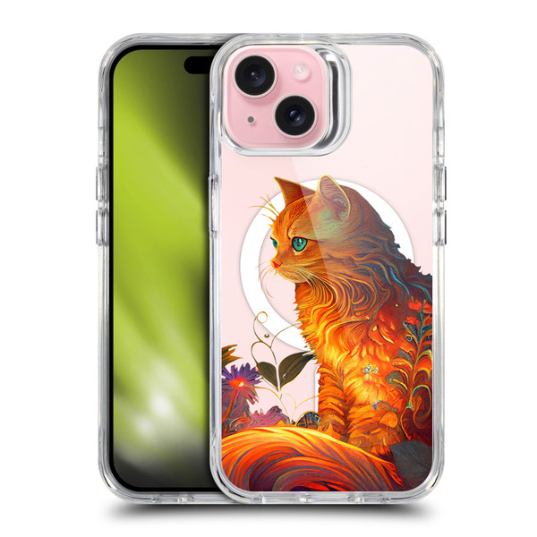 JK Stewart Art Collection Cat SHOCKPROOF BUMPER CASE COMPATIBLE WITH Apple iPhone 15 & MAGSAFE