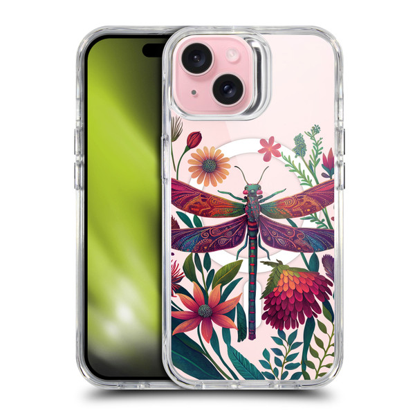 JK Stewart Art Collection Dragonfly Purple SHOCKPROOF BUMPER CASE COMPATIBLE WITH Apple iPhone 15 & MAGSAFE