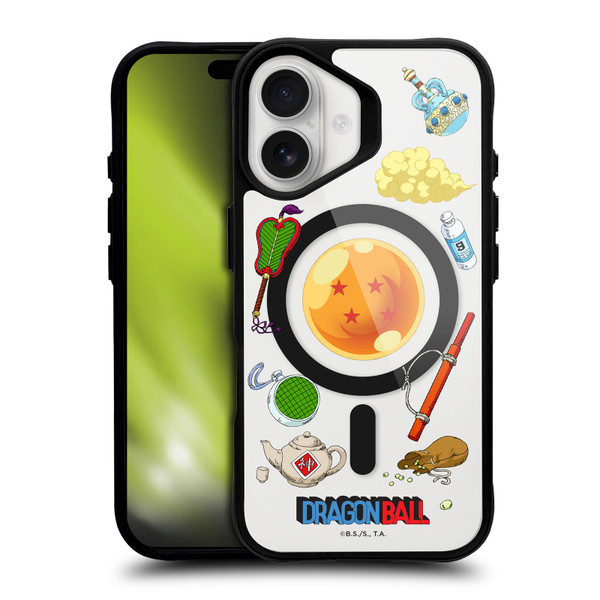 Dragon Ball Iconic Graphics Items Collage BLACK SHOCKPROOF BUMPER CASE COMPATIBLE WITH Apple iPhone 16 & MAGSAFE