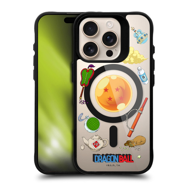 Dragon Ball Iconic Graphics Items Collage BLACK SHOCKPROOF BUMPER CASE COMPATIBLE WITH Apple iPhone 16 Pro & MAGSAFE