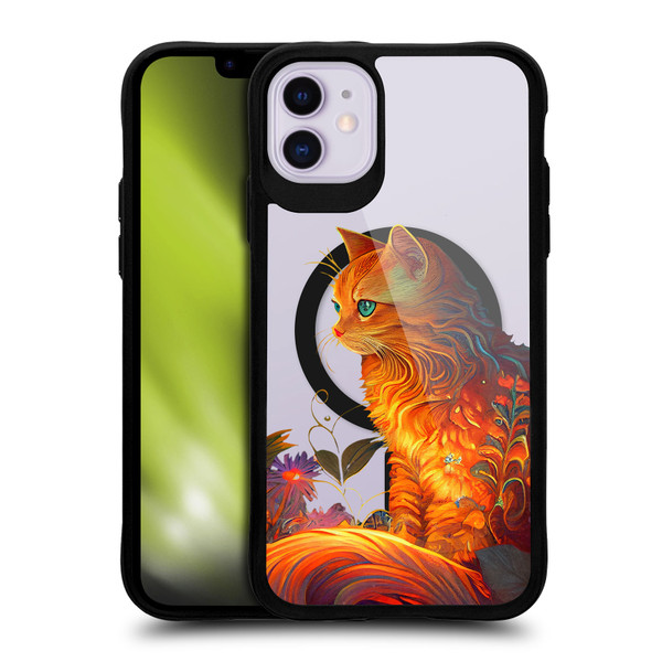 JK Stewart Art Collection Cat BLACK SHOCKPROOF BUMPER CASE COMPATIBLE WITH Apple iPhone 11 & MAGSAFE