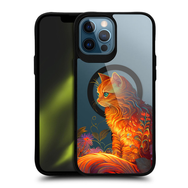JK Stewart Art Collection Cat BLACK SHOCKPROOF BUMPER CASE COMPATIBLE WITH Apple iPhone 12 Pro Max & MAGSAFE