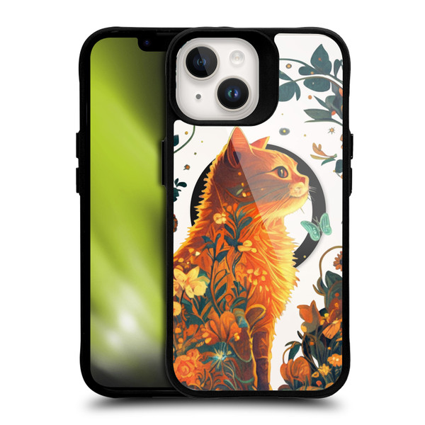 JK Stewart Art Collection Orange Cat Sitting BLACK SHOCKPROOF BUMPER CASE COMPATIBLE WITH Apple iPhone 14 & MAGSAFE
