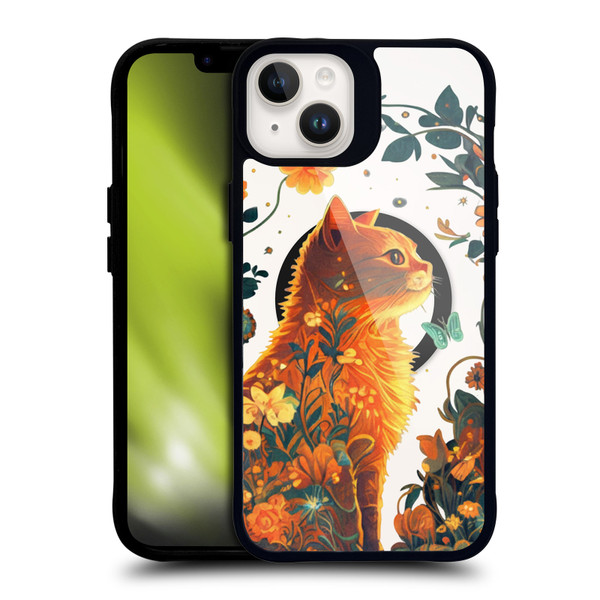 JK Stewart Art Collection Orange Cat Sitting BLACK SHOCKPROOF BUMPER CASE COMPATIBLE WITH Apple iPhone 14 Plus & MAGSAFE