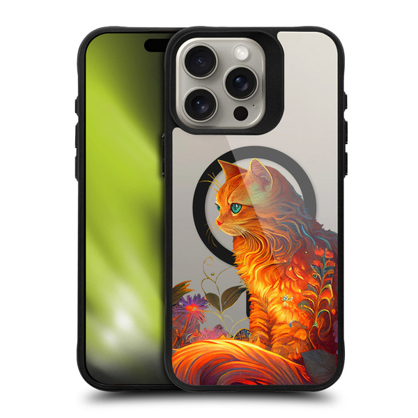 JK Stewart Art Collection Cat BLACK SHOCKPROOF BUMPER CASE COMPATIBLE WITH Apple iPhone 15 Pro Max & MAGSAFE