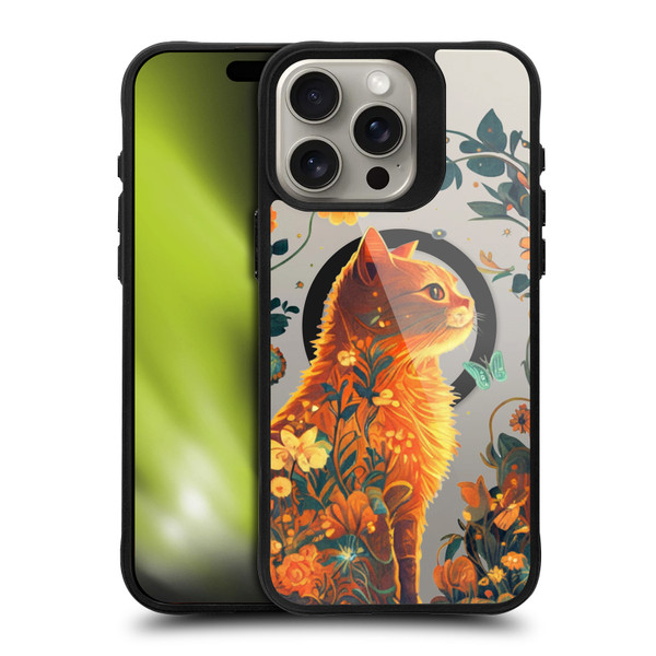 JK Stewart Art Collection Orange Cat Sitting BLACK SHOCKPROOF BUMPER CASE COMPATIBLE WITH Apple iPhone 15 Pro Max & MAGSAFE