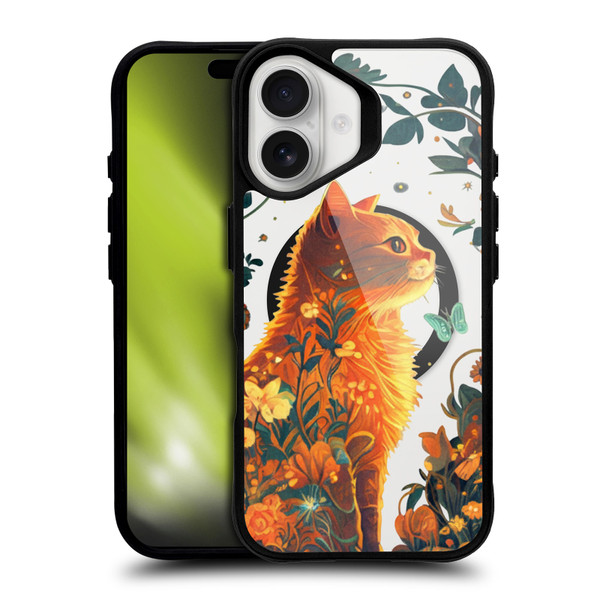 JK Stewart Art Collection Orange Cat Sitting BLACK SHOCKPROOF BUMPER CASE COMPATIBLE WITH Apple iPhone 16 & MAGSAFE