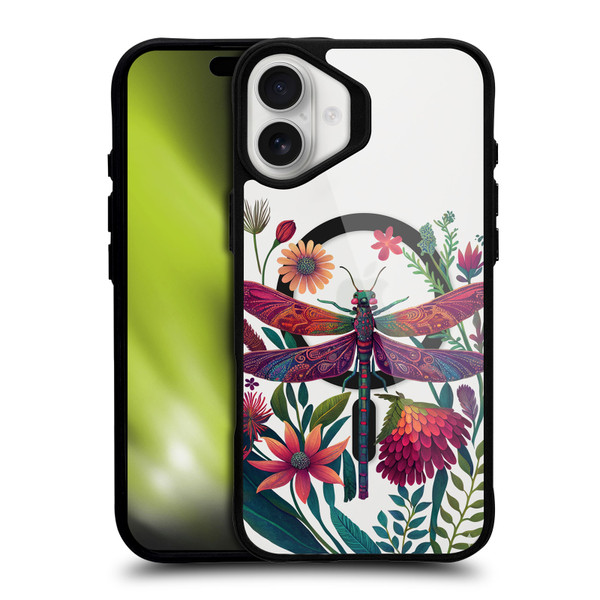 JK Stewart Art Collection Dragonfly Purple BLACK SHOCKPROOF BUMPER CASE COMPATIBLE WITH Apple iPhone 16 Plus & MAGSAFE