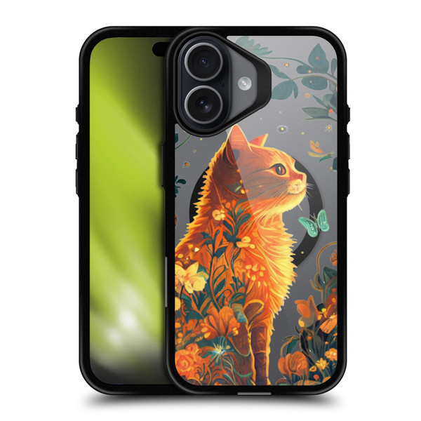 JK Stewart Art Collection Orange Cat Sitting BLACK SHOCKPROOF BUMPER CASE COMPATIBLE WITH Apple iPhone 17 & MAGSAFE