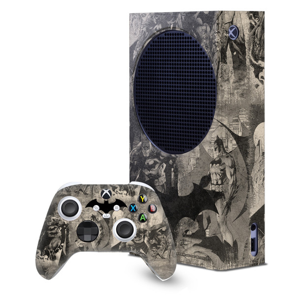 Batman DC Comics Logos And Comic Book Collage Distressed Game Console Wrap and Game Controller Skin Bundle for Microsoft Series S Console & Controller