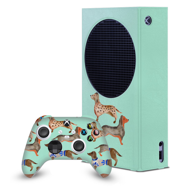 Cat Coquillette Art Mix Dachshunds Game Console Wrap and Game Controller Skin Bundle for Microsoft Series S Console & Controller