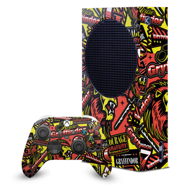 Harry Potter Graphics Gryffindor Pattern Game Console Wrap and Game Controller Skin Bundle for Microsoft Series S Console & Controller