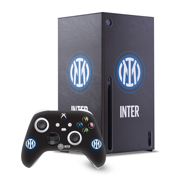 Fc Internazionale Milano Badge Logo On Black Game Console Wrap and Game Controller Skin Bundle for Microsoft Series X Console & Controller