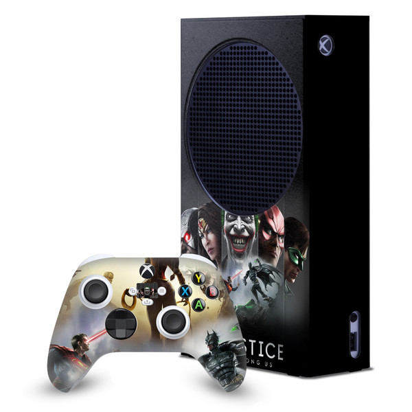 Injustice Gods Among Us Key Art Poster Game Console Wrap and Game Controller Skin Bundle for Microsoft Series S Console & Controller