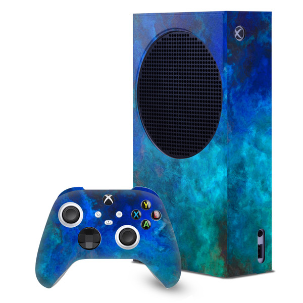 LebensArt Art Mix Blue Malachit Game Console Wrap and Game Controller Skin Bundle for Microsoft Series S Console & Controller