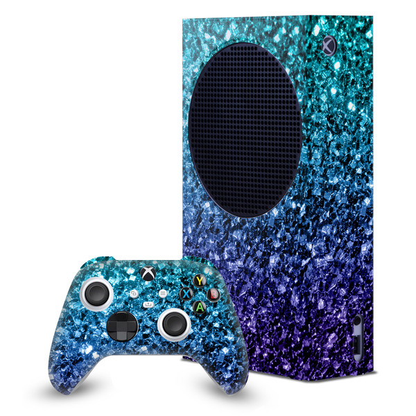 PLdesign Art Mix Aqua Blue Game Console Wrap and Game Controller Skin Bundle for Microsoft Series S Console & Controller
