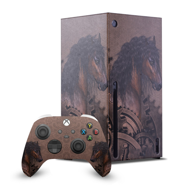 Simone Gatterwe Steampunk Horse Mechanical Gear Game Console Wrap and Game Controller Skin Bundle for Microsoft Series X Console & Controller