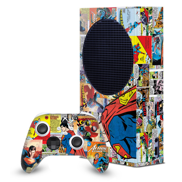 Superman DC Comics Logos And Comic Book Character Collage Game Console Wrap and Game Controller Skin Bundle for Microsoft Series S Console & Controller