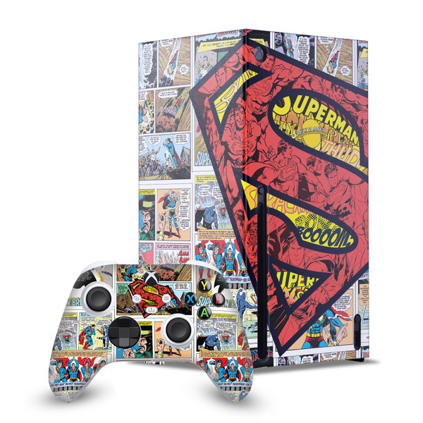 Superman DC Comics Logos And Comic Book Oversized Game Console Wrap and Game Controller Skin Bundle for Microsoft Series X Console & Controller