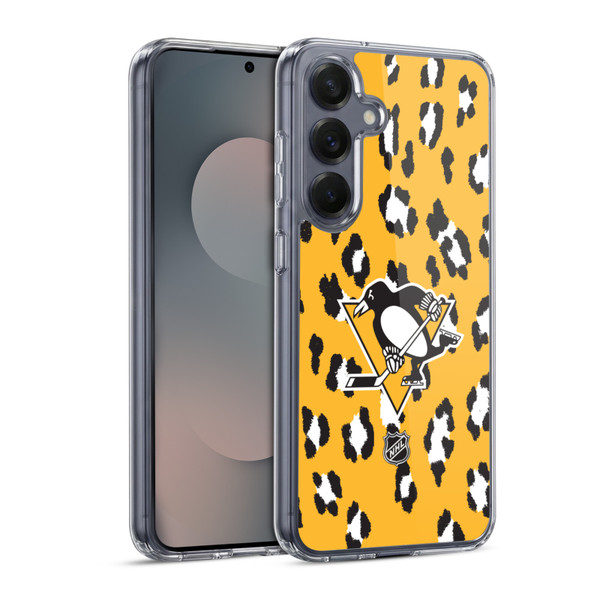 NHL Pittsburgh Penguins Leopard Pattern Soft Gel Case for Samsung Galaxy S25 & MagSafe