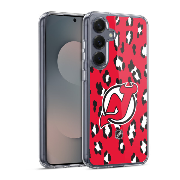 NHL New Jersey Devils Leopard Pattern Soft Gel Case for Samsung Galaxy S25 & MagSafe