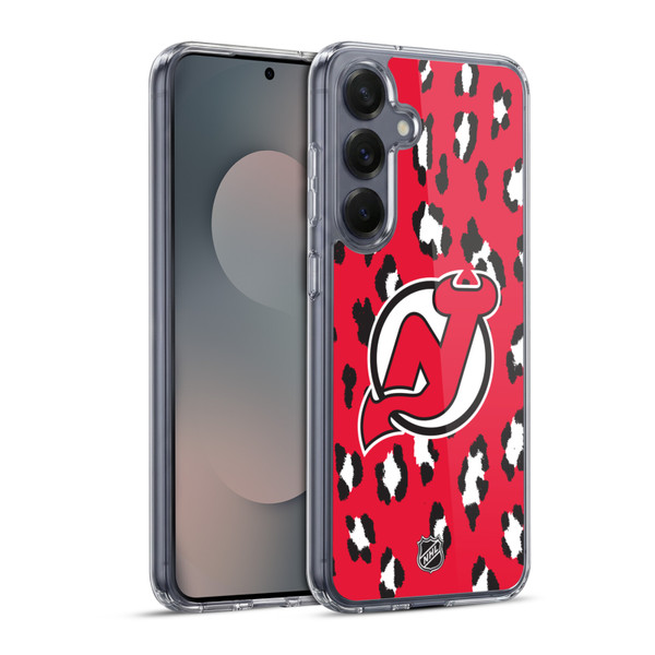 NHL New Jersey Devils Leopard Pattern Soft Gel Case for Samsung Galaxy S25+ & MagSafe