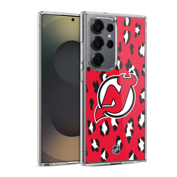 NHL New Jersey Devils Leopard Pattern Soft Gel Case for Samsung Galaxy S25 Ultra & MagSafe