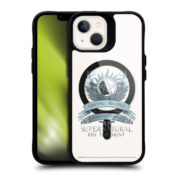 Supernatural Character Art Saving People Logo BLACK SHOCKPROOF BUMPER CASE COMPATIBLE WITH Apple iPhone 13 & MAGSAFE