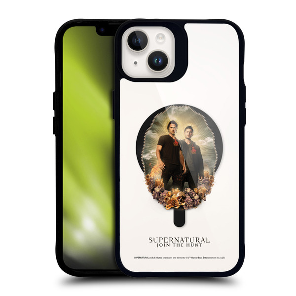 Supernatural Character Art Dean & Sam Halo BLACK SHOCKPROOF BUMPER CASE COMPATIBLE WITH Apple iPhone 14 Plus & MAGSAFE