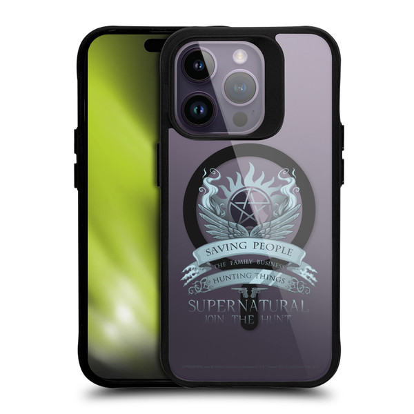 Supernatural Character Art Saving People Logo BLACK SHOCKPROOF BUMPER CASE COMPATIBLE WITH Apple iPhone 14 Pro & MAGSAFE