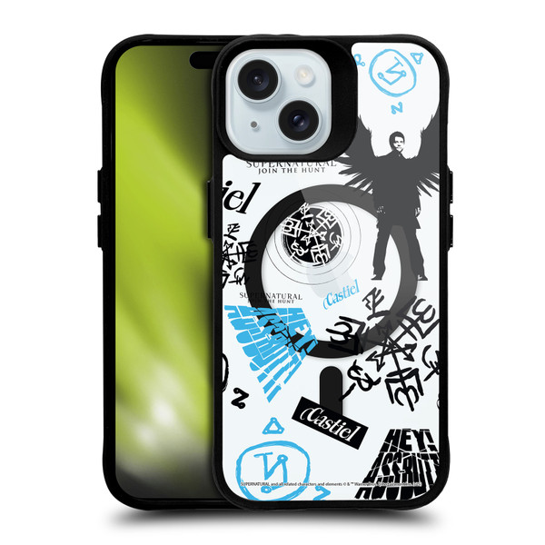 Supernatural Character Art Castiel BLACK SHOCKPROOF BUMPER CASE COMPATIBLE WITH Apple iPhone 15 & MAGSAFE