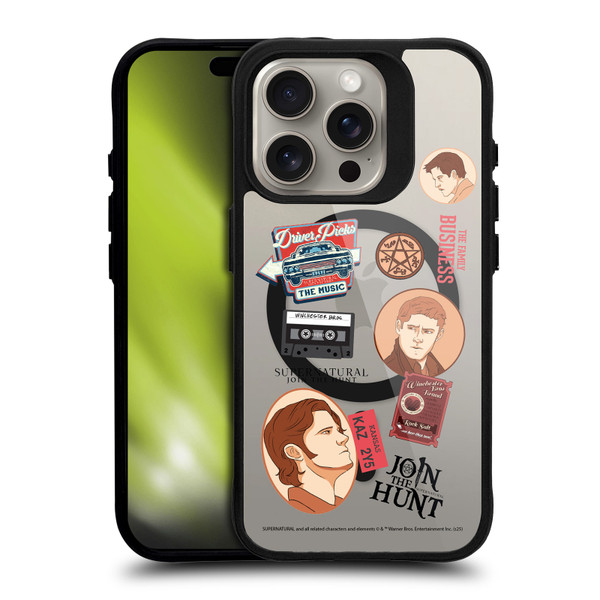 Supernatural Character Art Sam, Dean & Castiel BLACK SHOCKPROOF BUMPER CASE COMPATIBLE WITH Apple iPhone 15 Pro & MAGSAFE