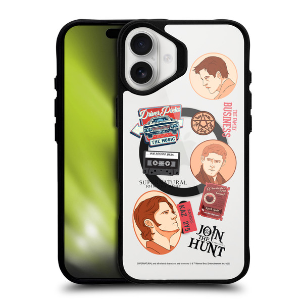 Supernatural Character Art Sam, Dean & Castiel BLACK SHOCKPROOF BUMPER CASE COMPATIBLE WITH Apple iPhone 16 Plus & MAGSAFE