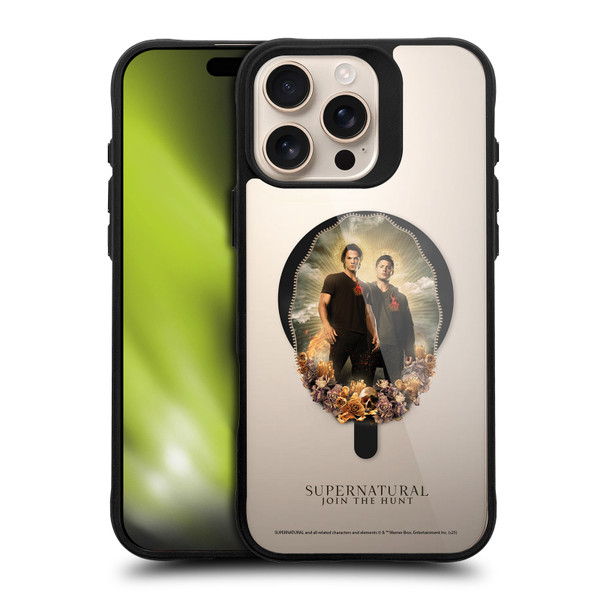 Supernatural Character Art Dean & Sam Halo BLACK SHOCKPROOF BUMPER CASE COMPATIBLE WITH Apple iPhone 16 Pro Max & MAGSAFE